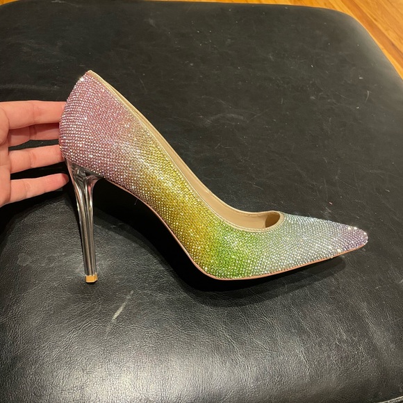 Danyah Pump Embellish Rhinestone Crystal Colorblock Rainbow Neon Clear Stilettos - Picture 8 of 15